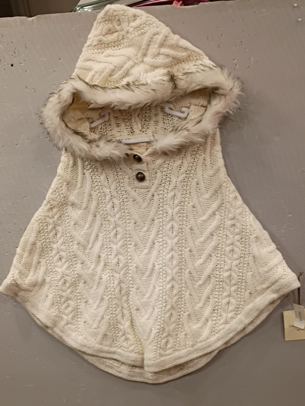 Cynthia Rowling Cozy Cable Knit Hooded Poncho Sweater - Cream